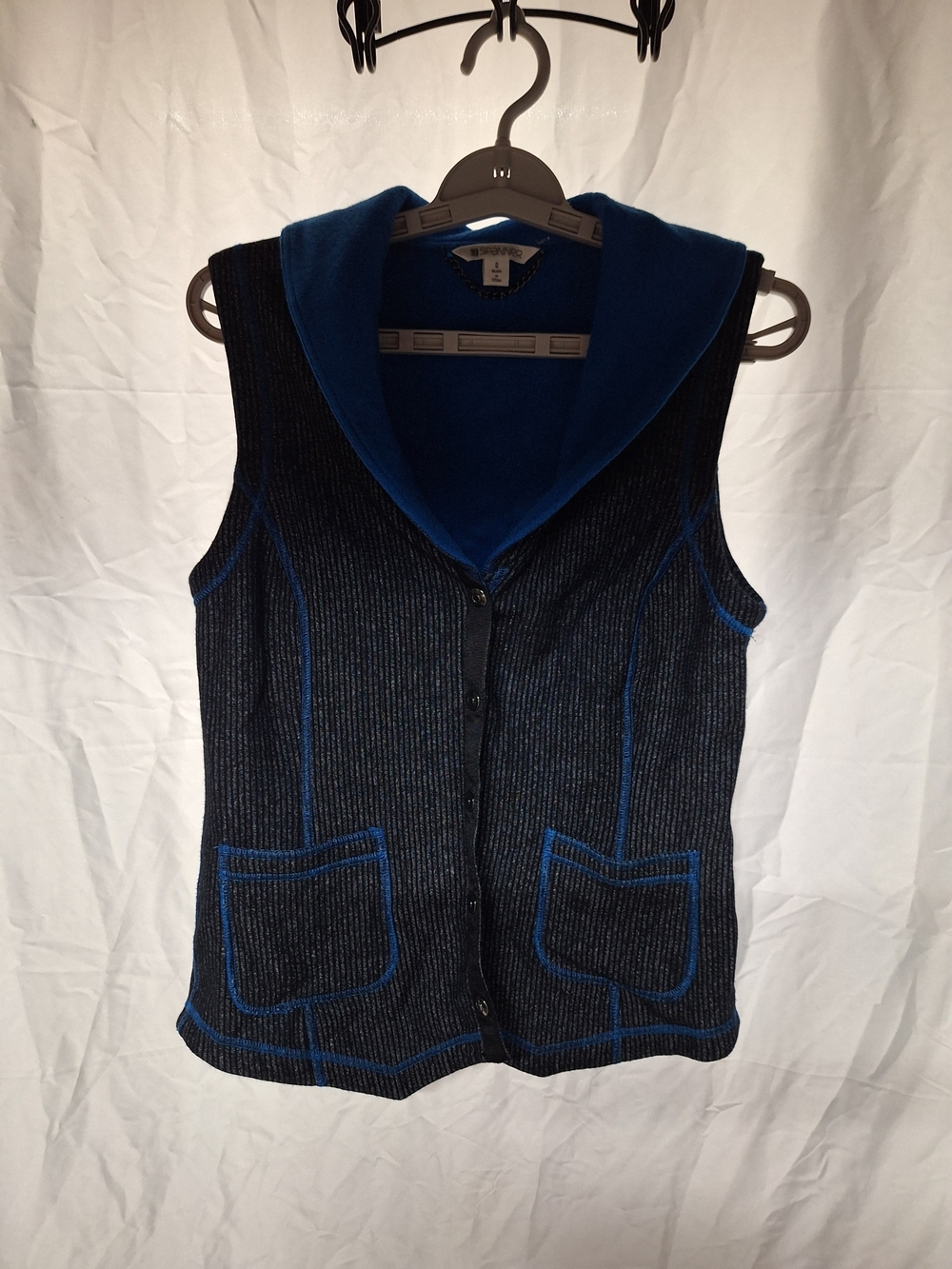 SPANNER Black Hooded Knit Vest with Blue Trim